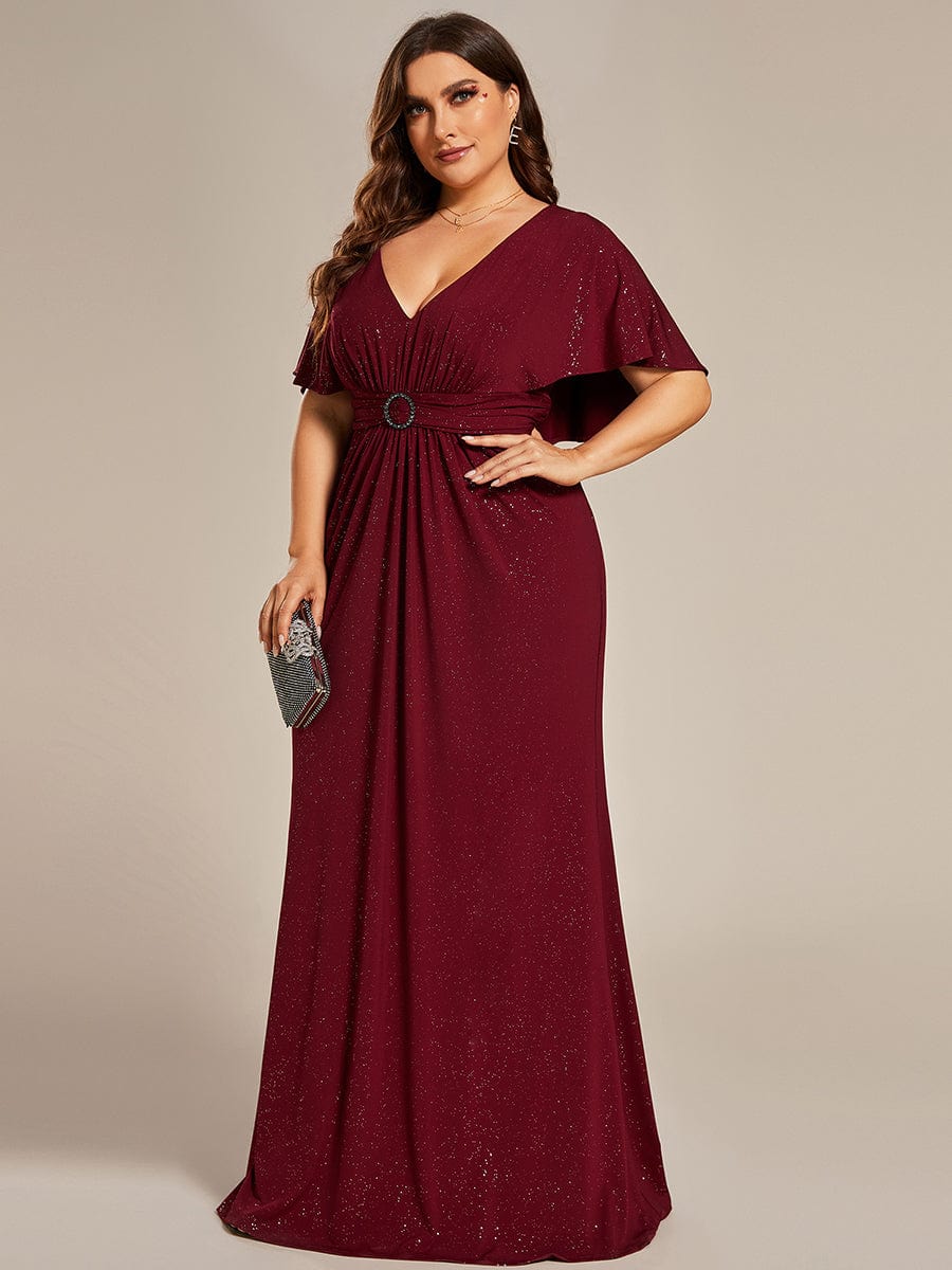 Elegant Plus Size Glitter Bat-Wing Sleeve Mermaid Evening Dress