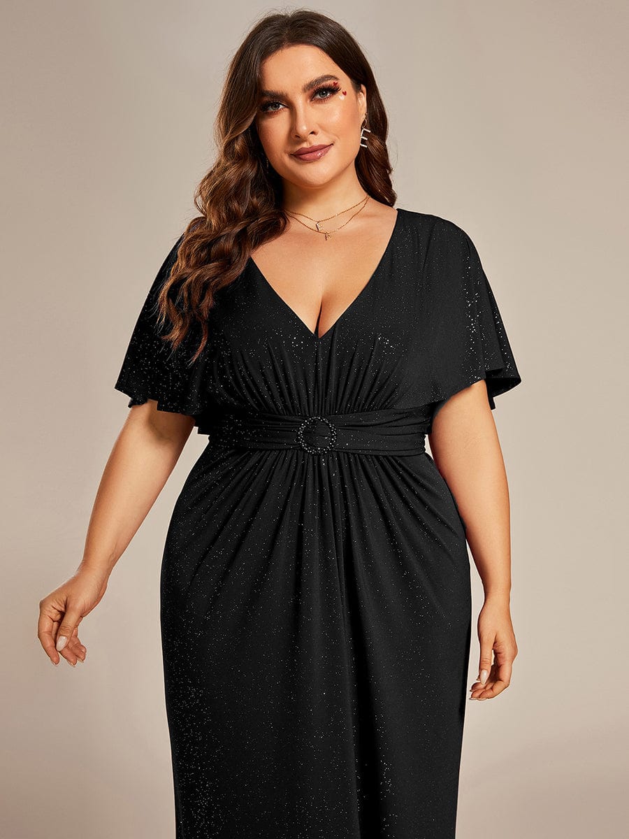 Elegant Plus Size Glitter Bat-Wing Sleeve Mermaid Evening Dress