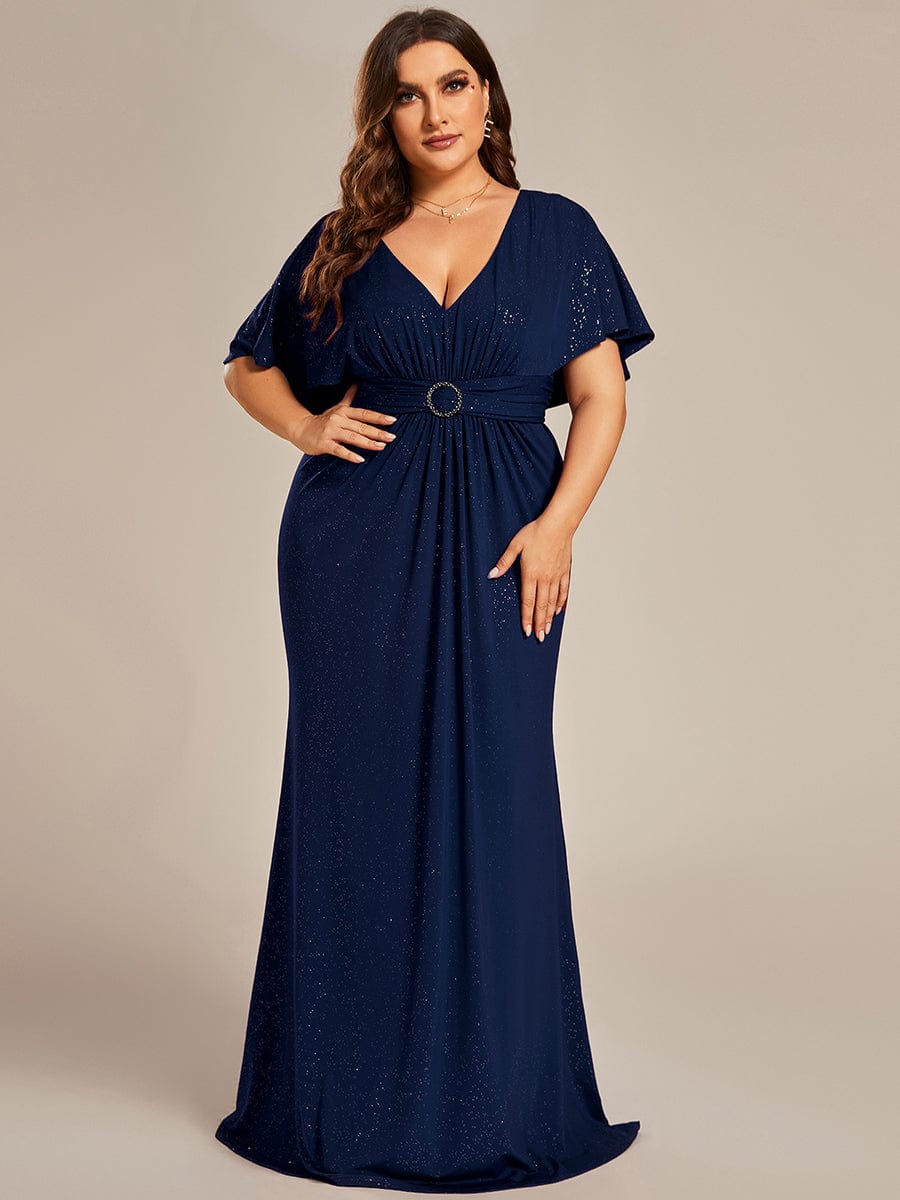 Elegant Plus Size Glitter Bat-Wing Sleeve Mermaid Evening Dress