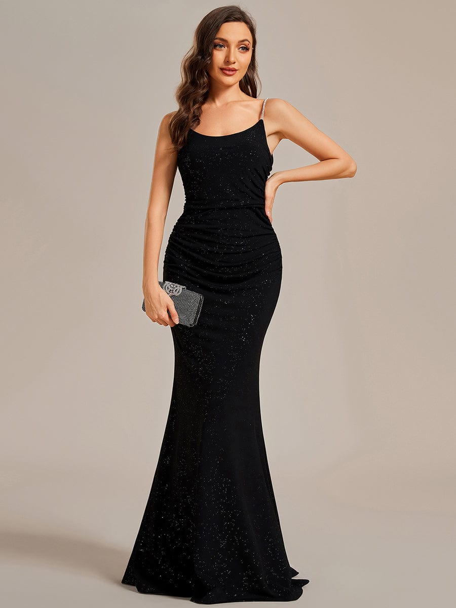 Black Sequin Spaghetti Straps Slim Fit Prom Dress - Xdressy