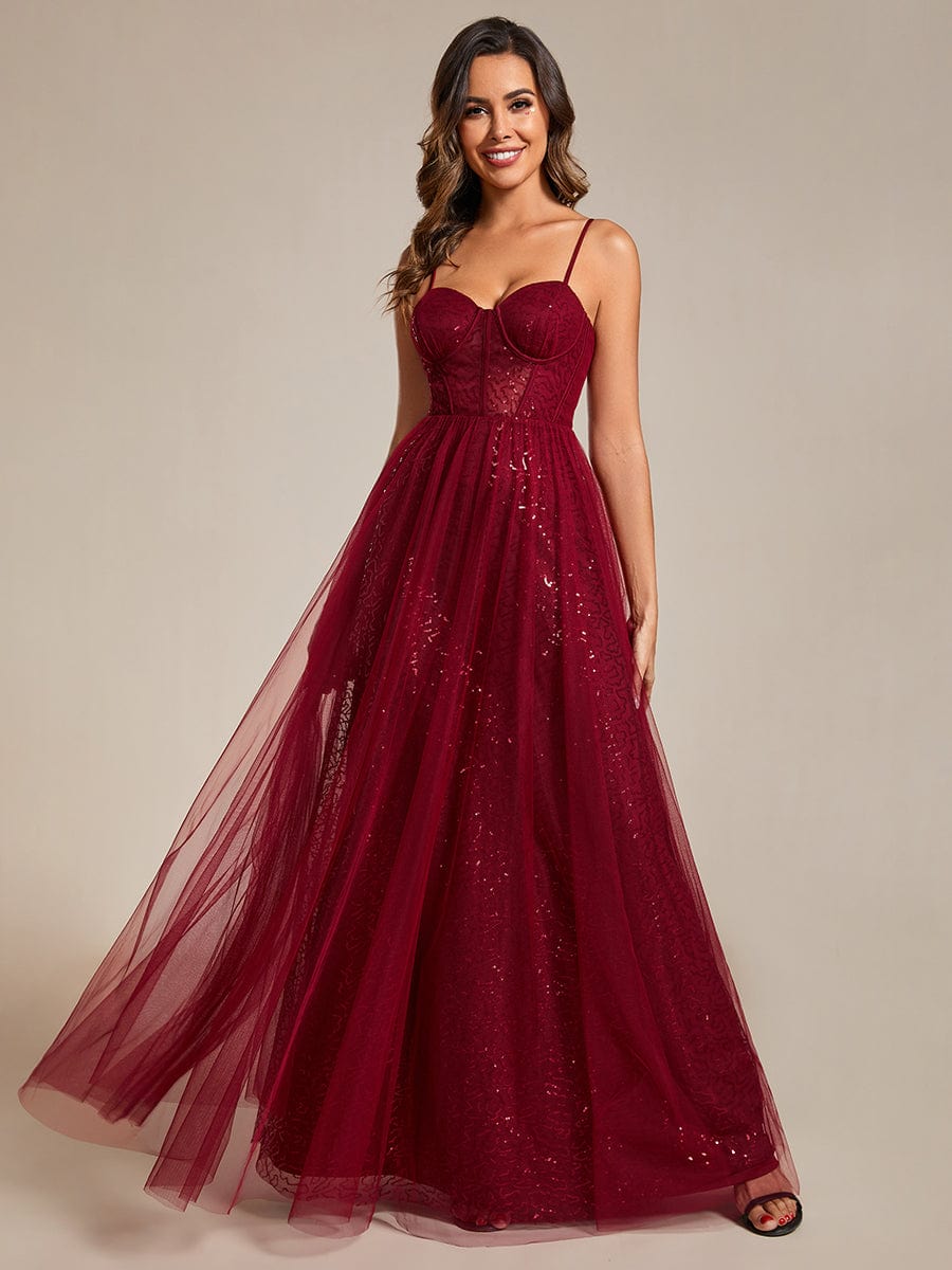 Elegant Sequin Spaghetti Strap A-Line Evening Dress