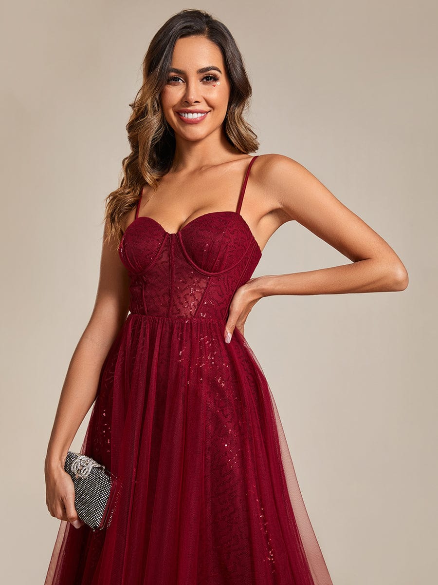 Elegant Sequin Spaghetti Strap A-Line Evening Dress