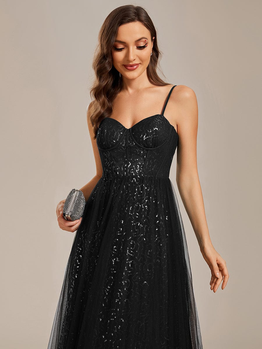 Elegant Sequin Spaghetti Strap A-Line Evening Dress