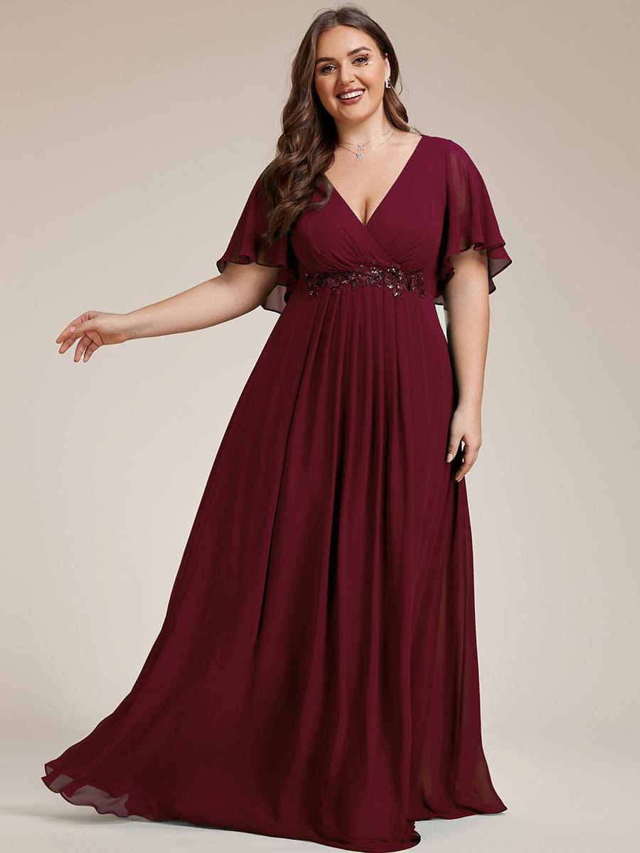 Elegant Chiffon Applique Evening Dress with Flutter Sleeves