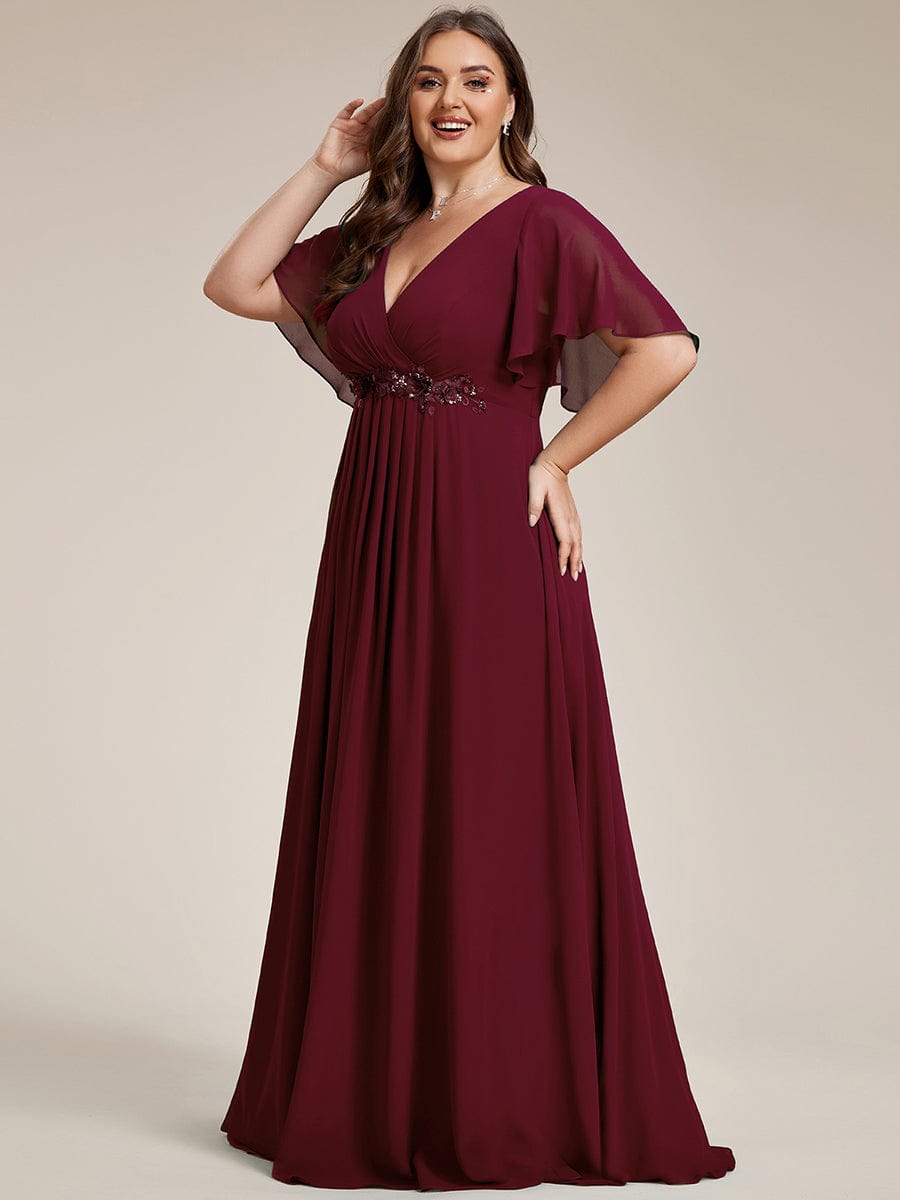 Plus Size Applique Short Sleeve A-Line Chiffon Evening Dress