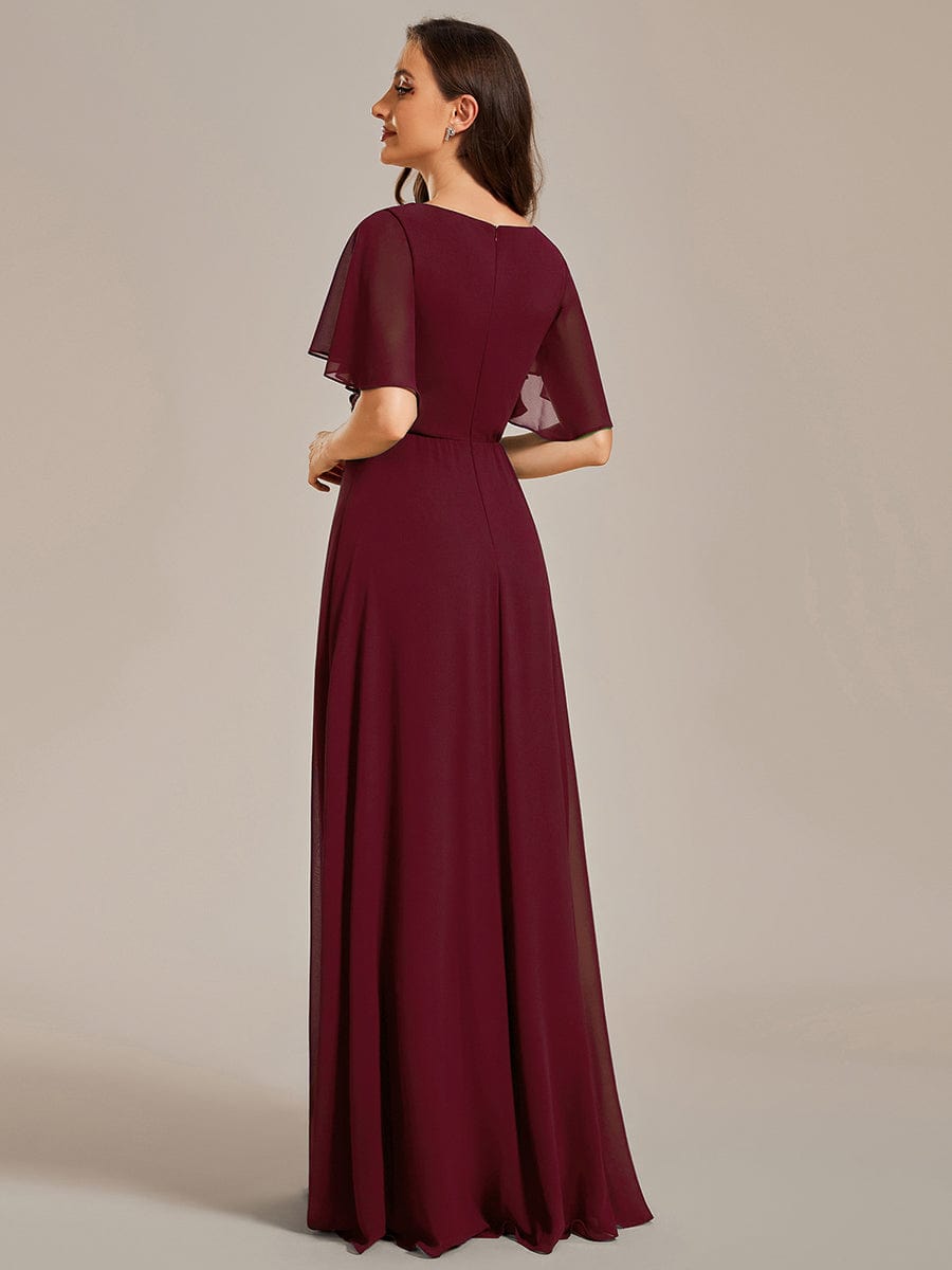 Elegant Chiffon Applique Evening Dress with Flutter Sleeves