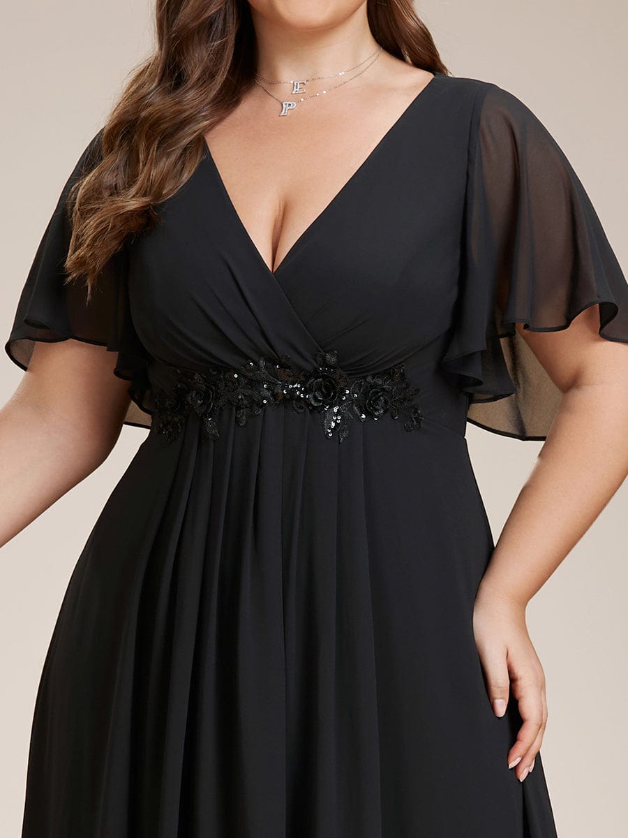 Plus Size Applique Short Sleeve A-Line Chiffon Evening Dress