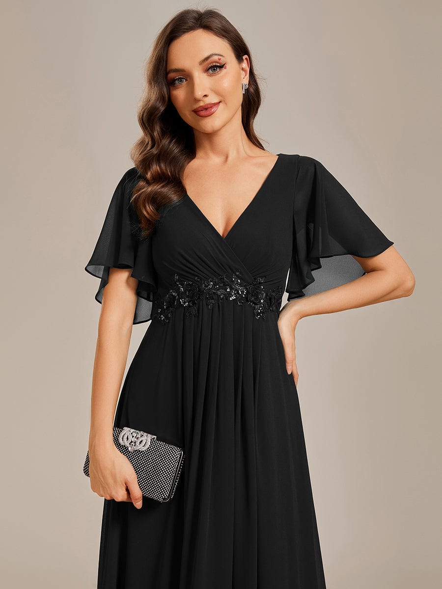 Elegant Chiffon Applique Evening Dress with Flutter Sleeves