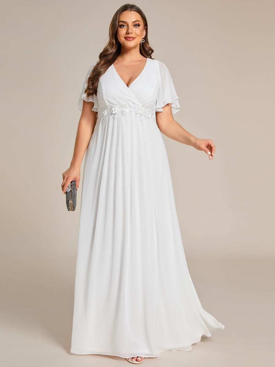 Plus Size Applique Short Sleeve A-Line Chiffon Evening Dress