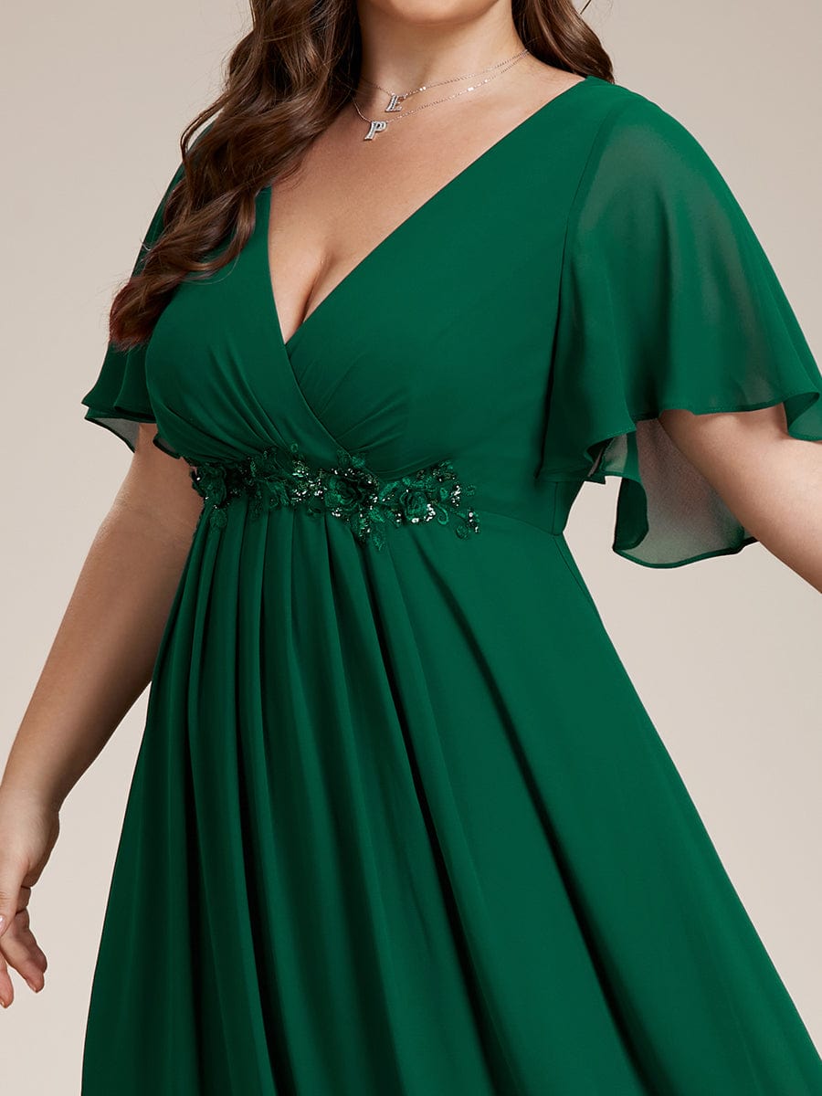 Elegant Chiffon Applique Evening Dress with Flutter Sleeves