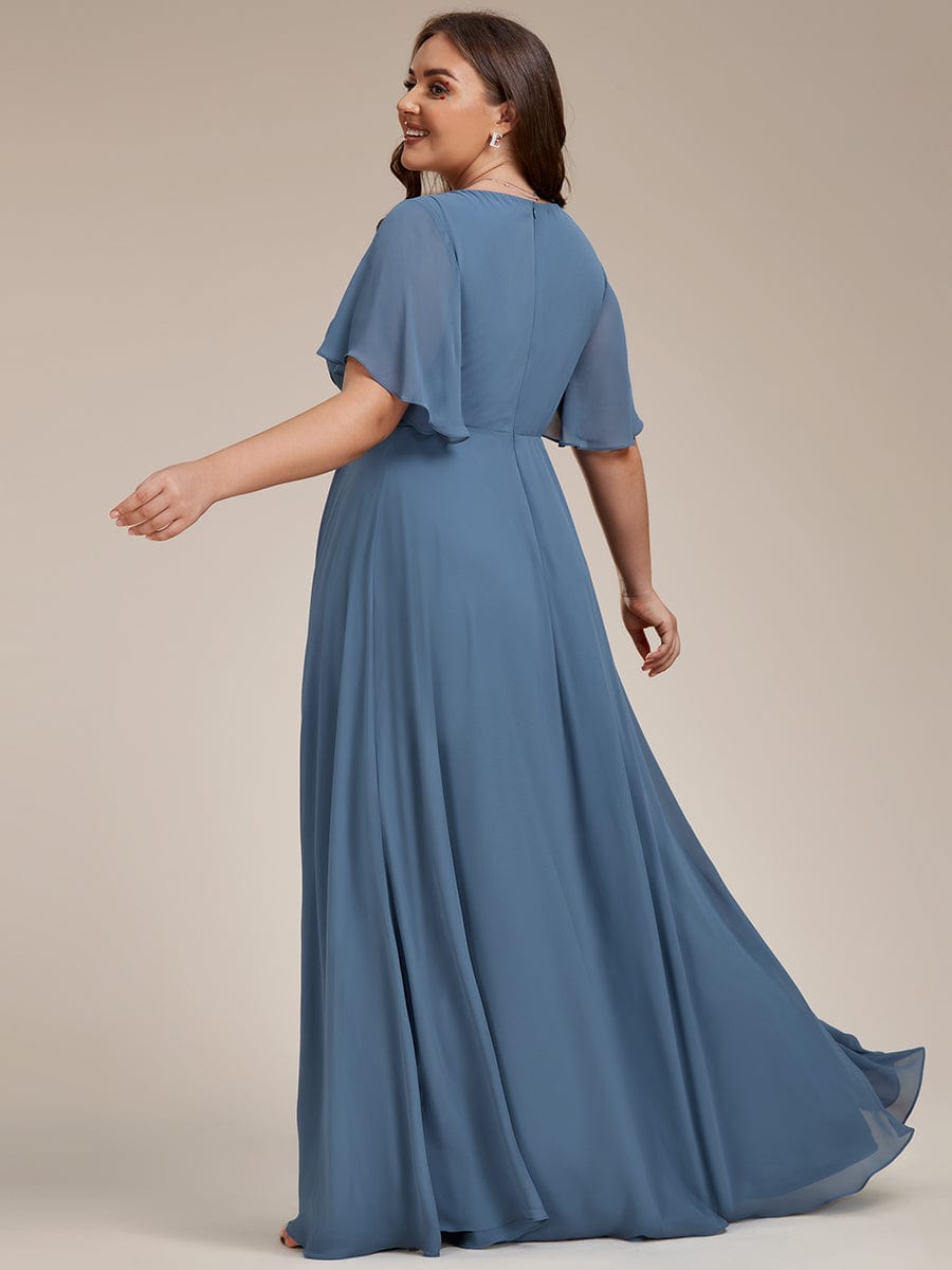 Plus Size Applique Short Sleeve A-Line Chiffon Evening Dress