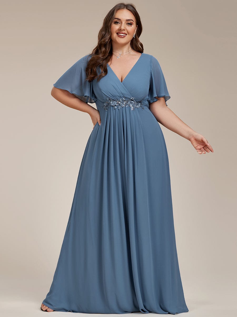 Elegant Chiffon Applique Evening Dress with Flutter Sleeves