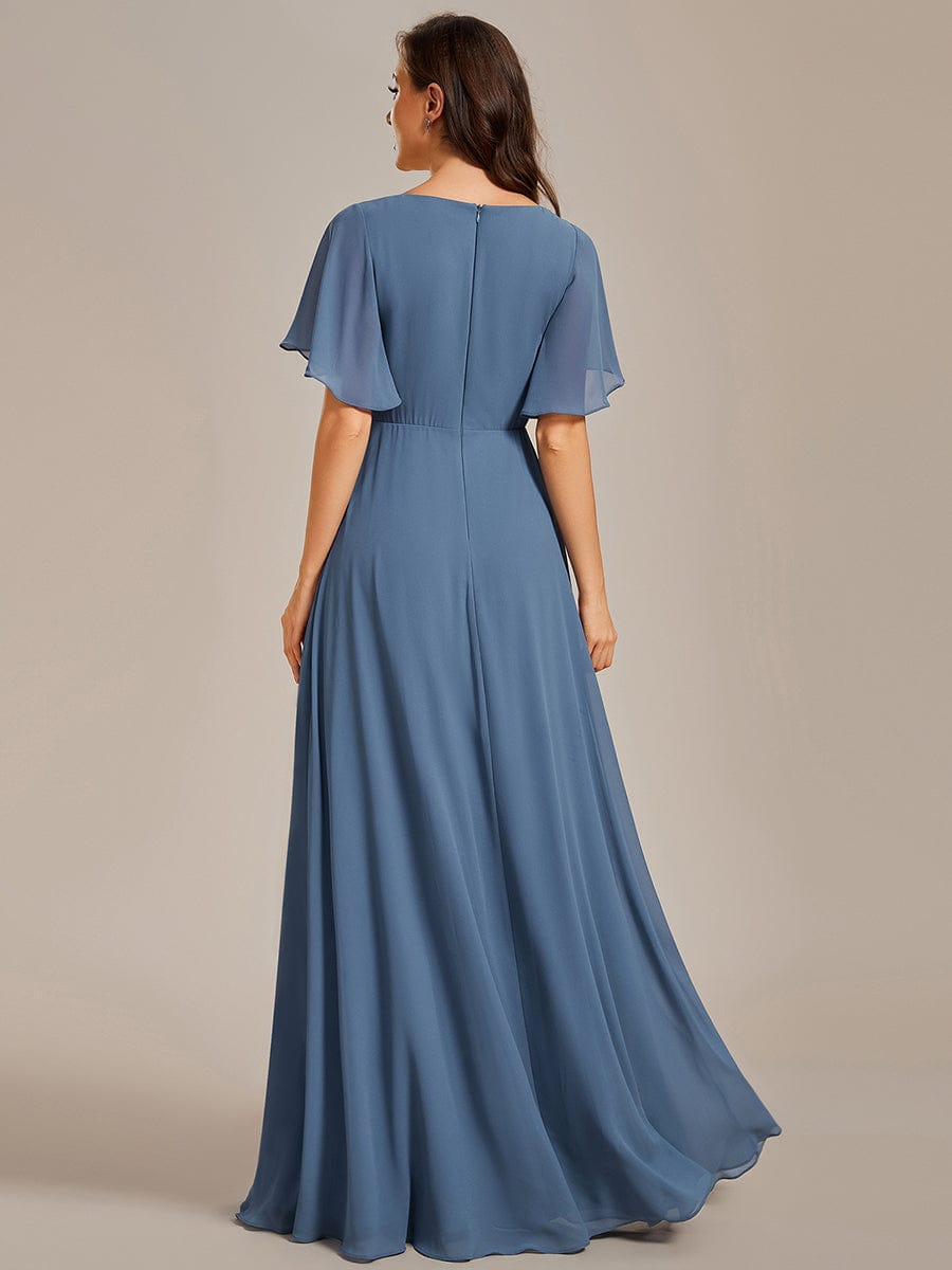 Elegant Chiffon Applique Evening Dress with Flutter Sleeves