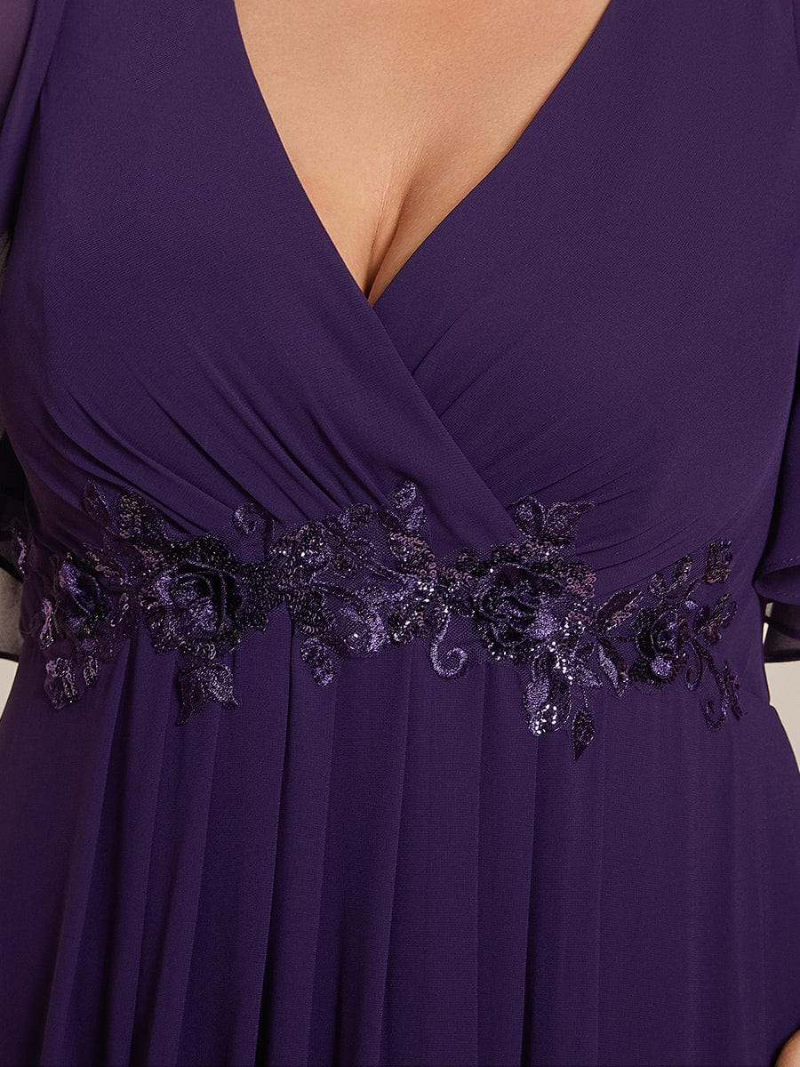 Plus Size Applique Short Sleeve A-Line Chiffon Evening Dress