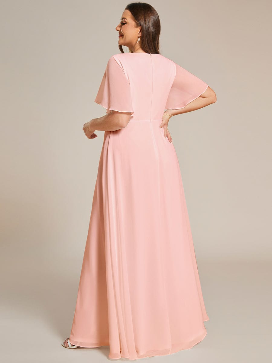 Elegant Chiffon Applique Evening Dress with Flutter Sleeves