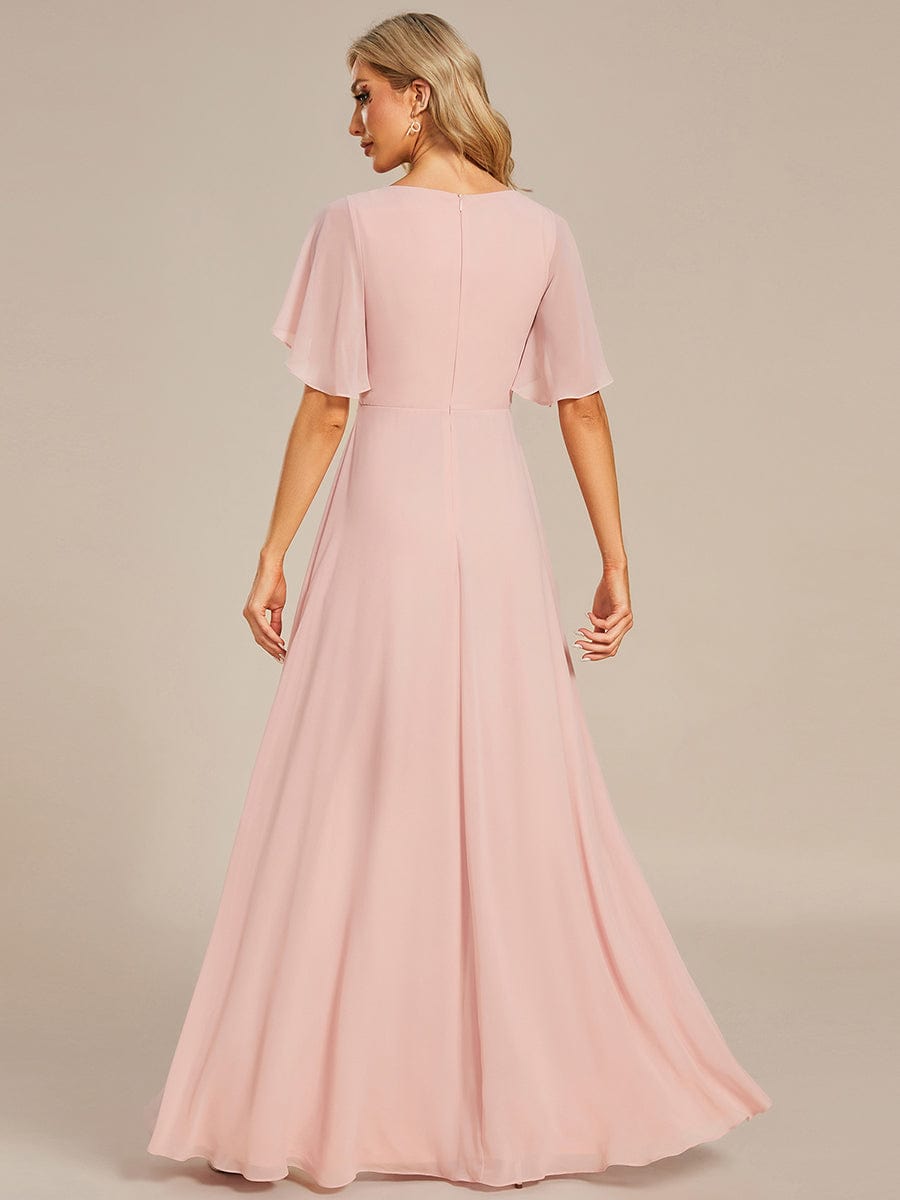 Elegant Chiffon Applique Evening Dress with Flutter Sleeves