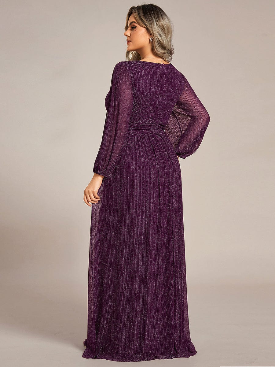 Plus Size Sparkle Long Sleeve Formal Evening Dress with A-line Silhouette