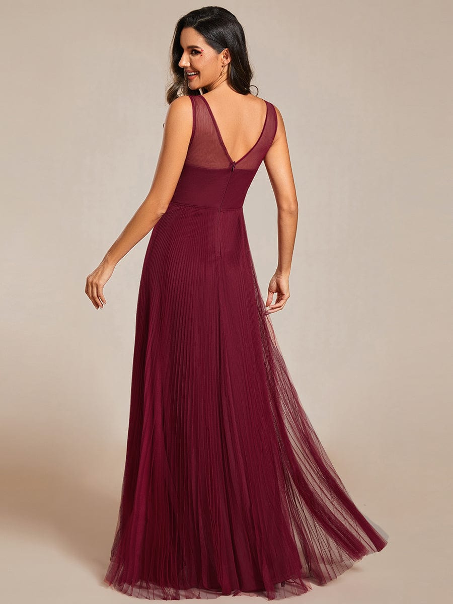 Elegant V-Neck Floor-Length A-Line Tulle Evening Dress