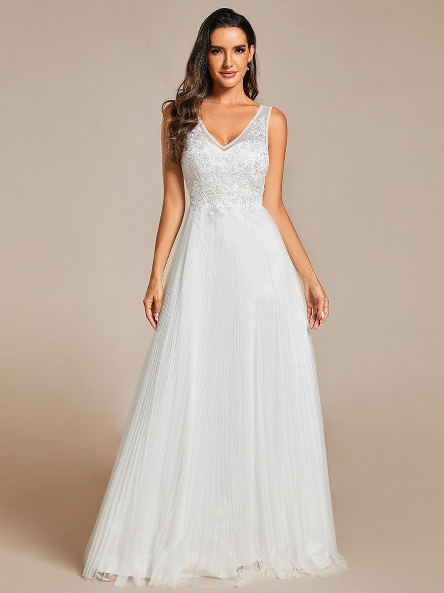 Elegant V-Neck Floor-Length A-Line Tulle Evening Dress