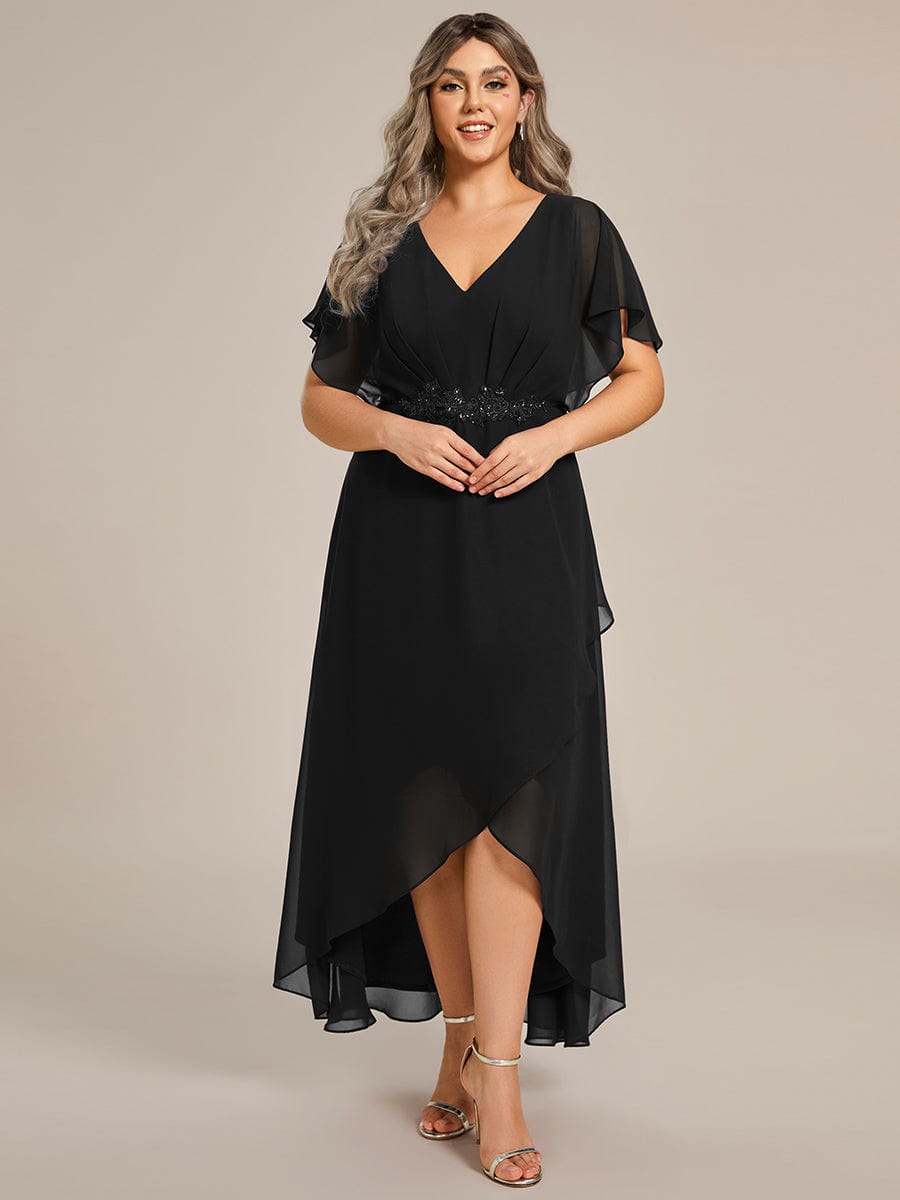 Plus Size Waist Applique A-Line Chiffon V-Neck Evening Dress