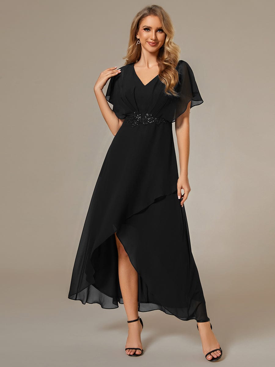 Waist Applique A-Line Chiffon V-Neck Evening Dress