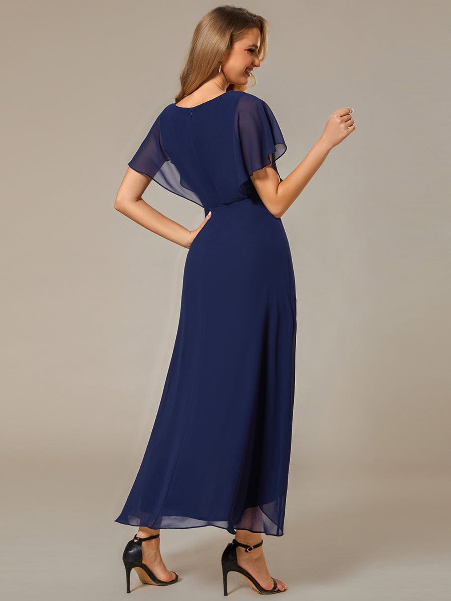 Waist Applique A-Line Chiffon V-Neck Evening Dress