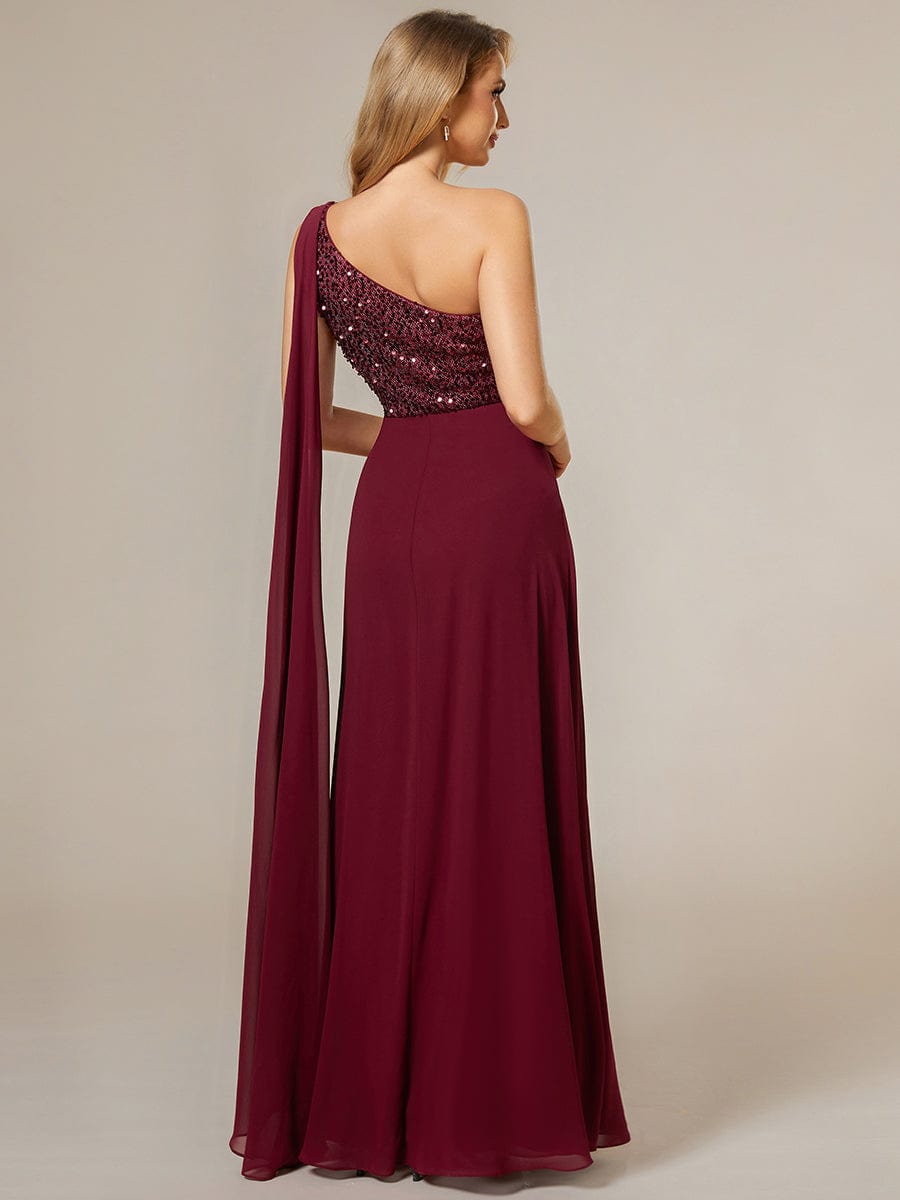 One-Shoulder Sequin Bodice Evening Dress with Flowy Chiffon