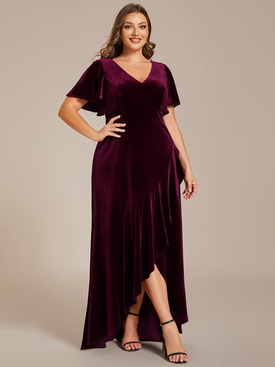 Plus Size High-Low A-Line Velvet Evening Dress