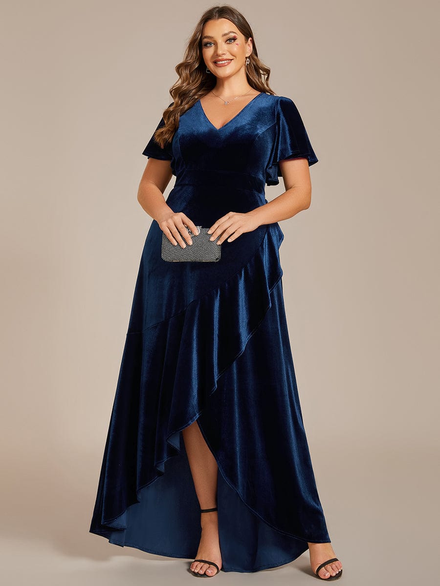 Plus Size High-Low A-Line Velvet Evening Dress