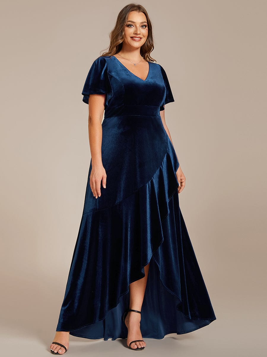 Plus Size High-Low A-Line Velvet Evening Dress