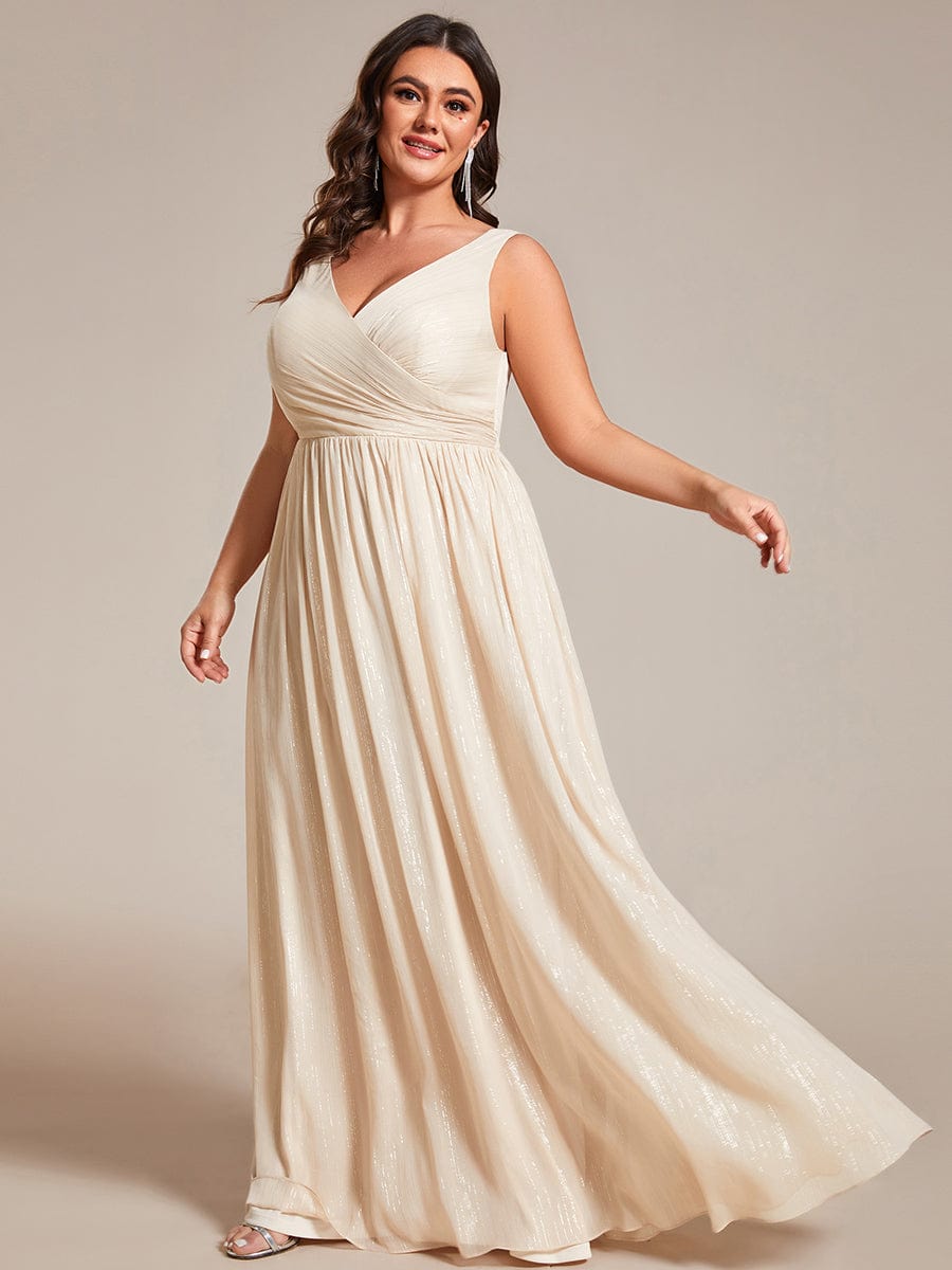 Plus Size V-Neck Sleeveless Evening Dresses with Delicate Glitter