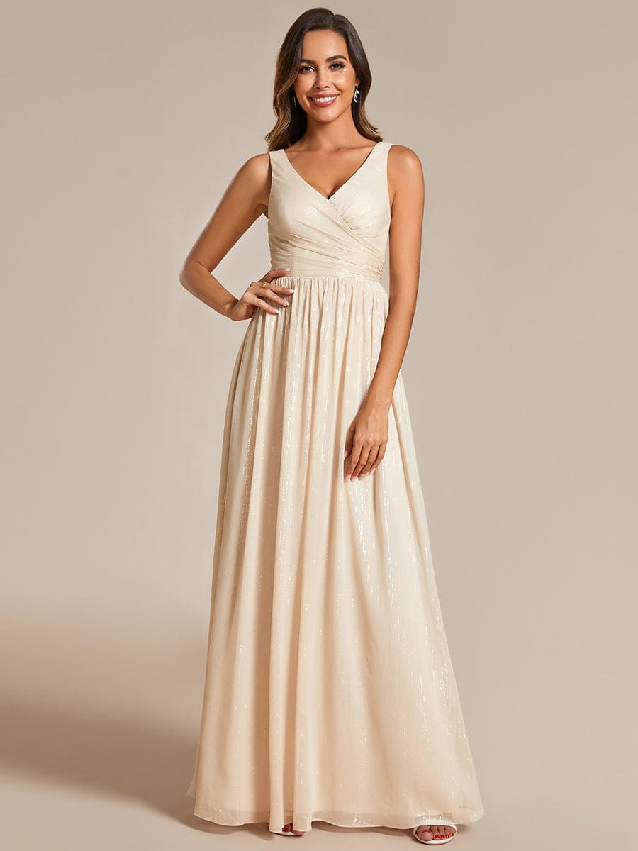 V-Neck Sleeveless Evening Dresses with Delicate Glitter