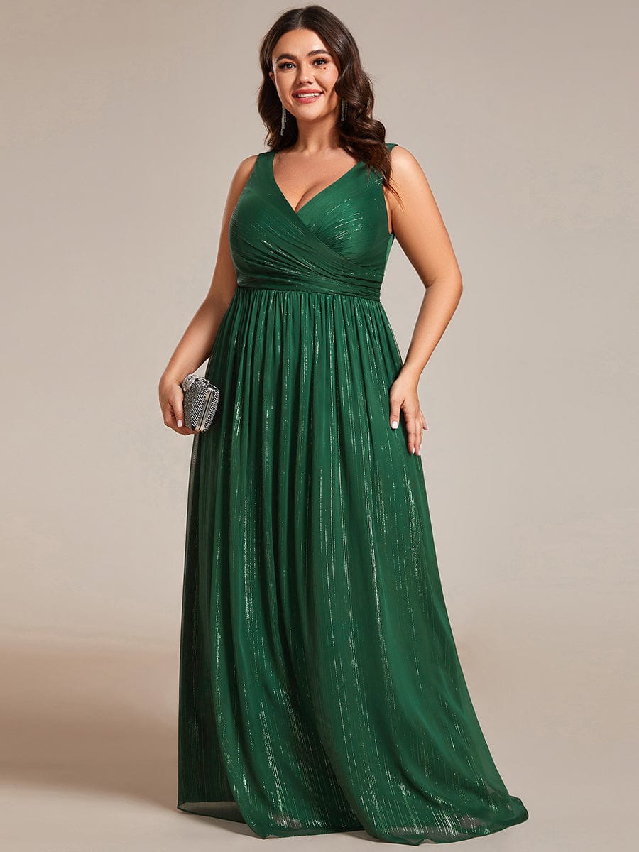 Plus Size V-Neck Sleeveless Evening Dresses with Delicate Glitter