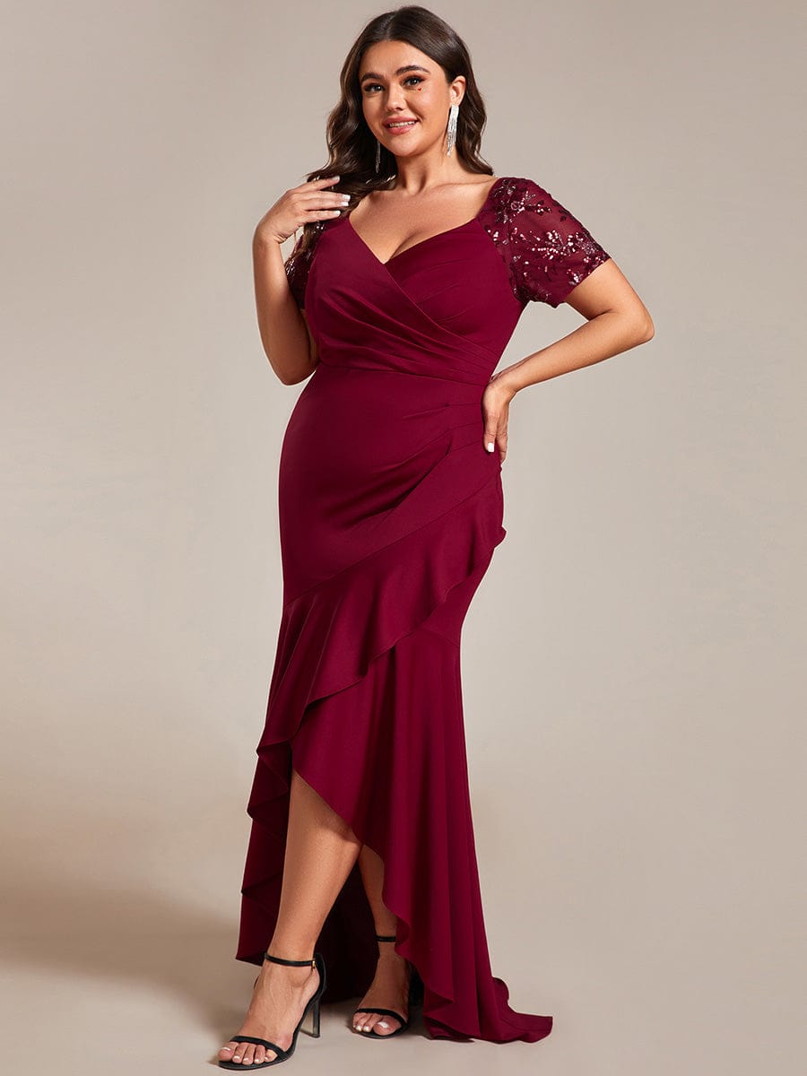 Plus Size High-Low V-Neck Bodycon Fishtail Evening Dresses