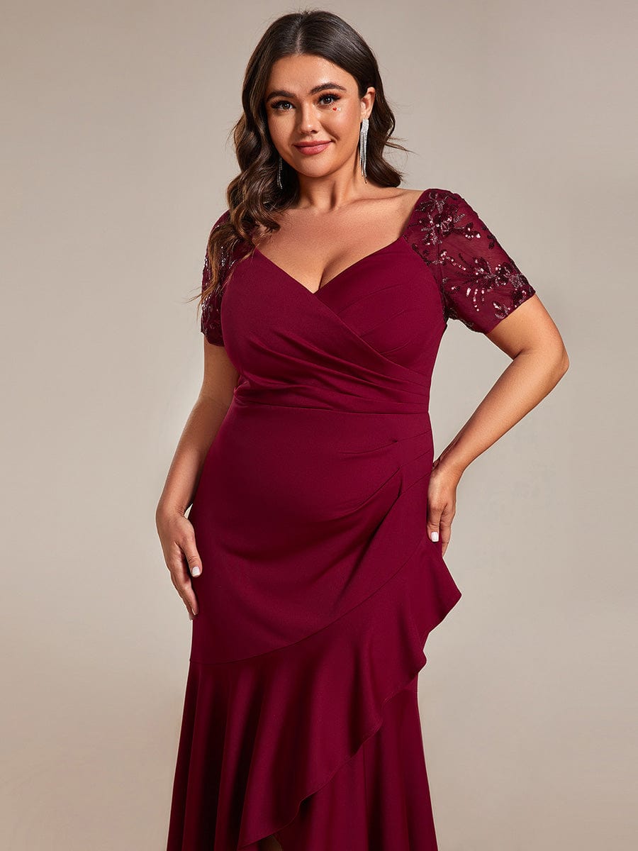 Plus Size High-Low V-Neck Bodycon Fishtail Evening Dresses