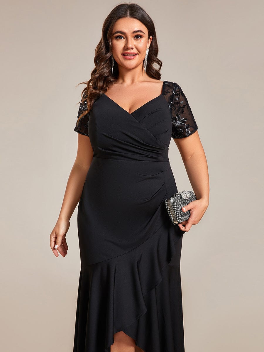 Plus Size High-Low V-Neck Bodycon Fishtail Evening Dresses