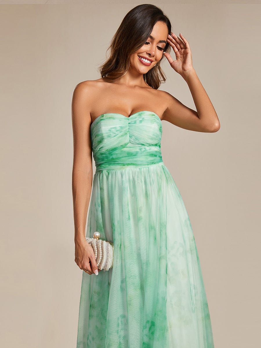 Multiway Strapless Floral Empire Waist Evening Dress with Pleated