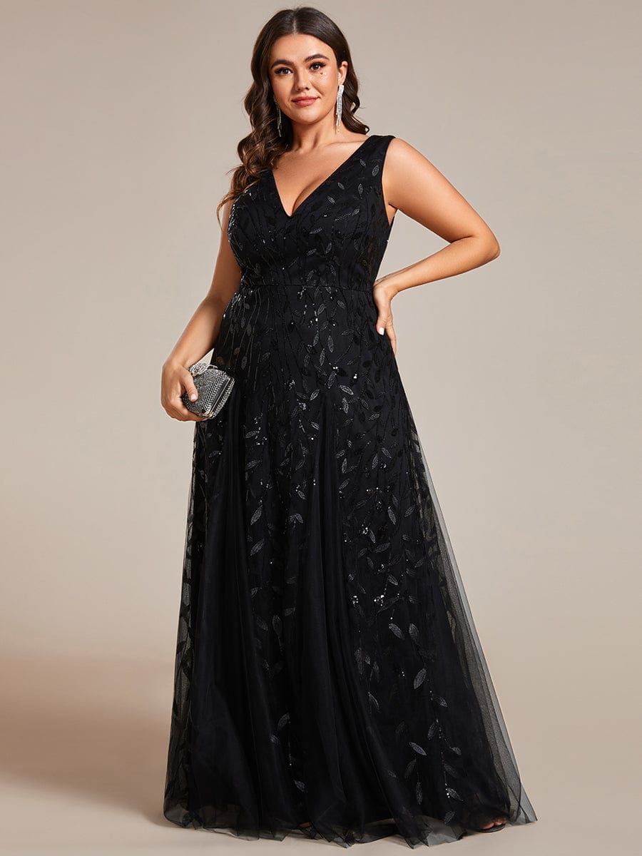 Sleeveless V-Neck Sequined A-Line Evening Dresses