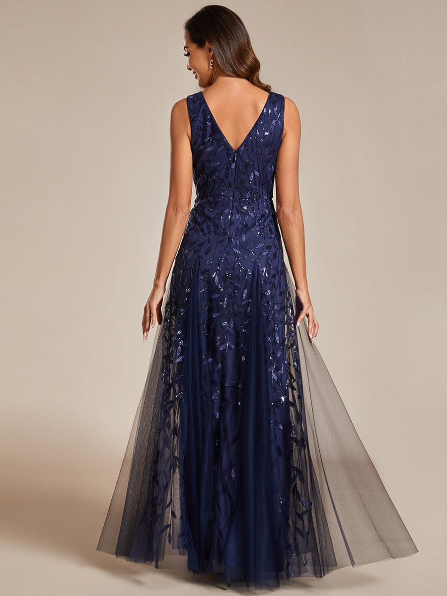 Sleeveless V-Neck Sequined A-Line Evening Dresses