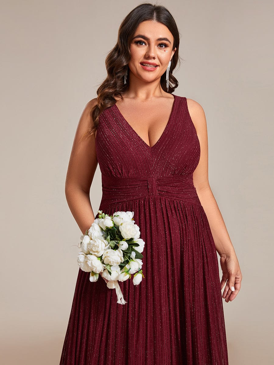 V-Neck Sleeveless A-Line Evening Dress with Subtle Glitter