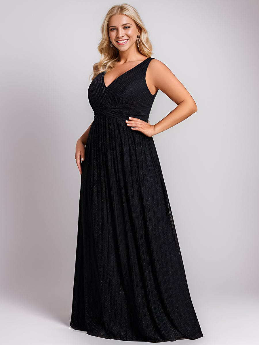 V-Neck Sleeveless A-Line Evening Dress with Subtle Glitter