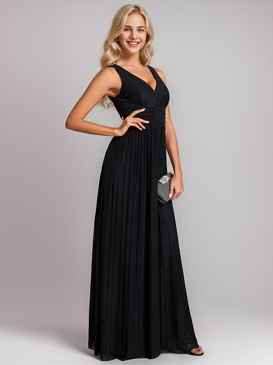 V-Neck Sleeveless A-Line Evening Dress with Subtle Glitter