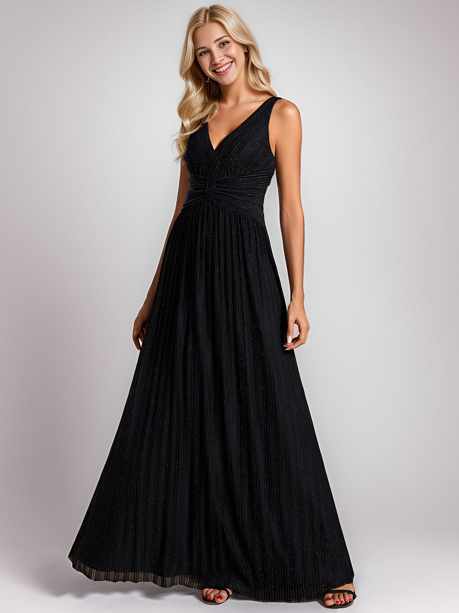 V-Neck Sleeveless A-Line Evening Dress with Subtle Glitter