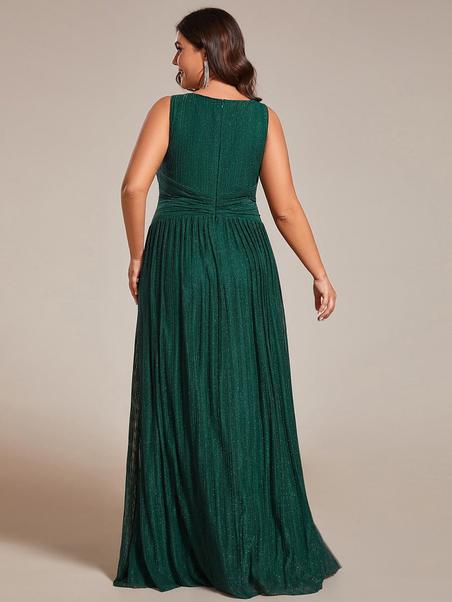 Plus Size V-Neck Sleeveless A-Line Evening Dress with Subtle Glitter