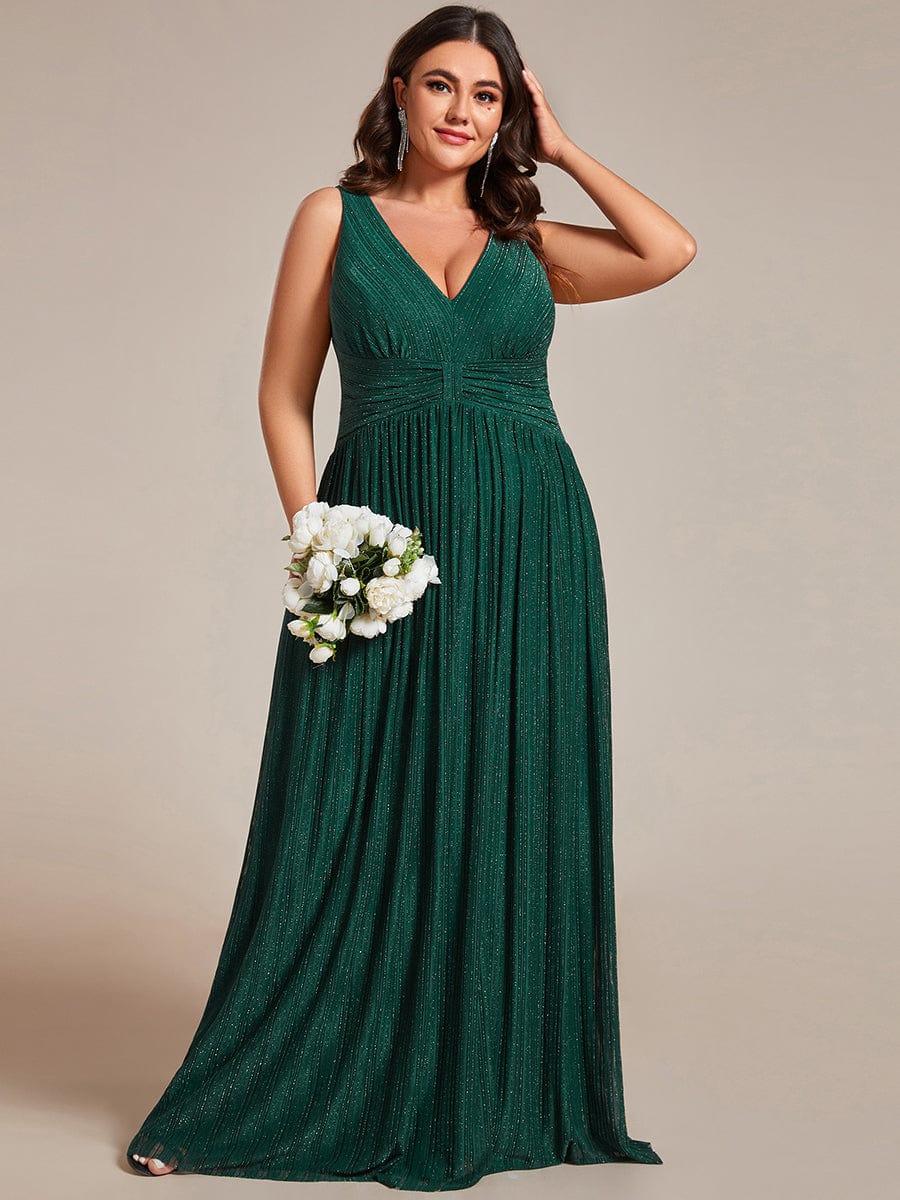 V-Neck Sleeveless A-Line Evening Dress with Subtle Glitter