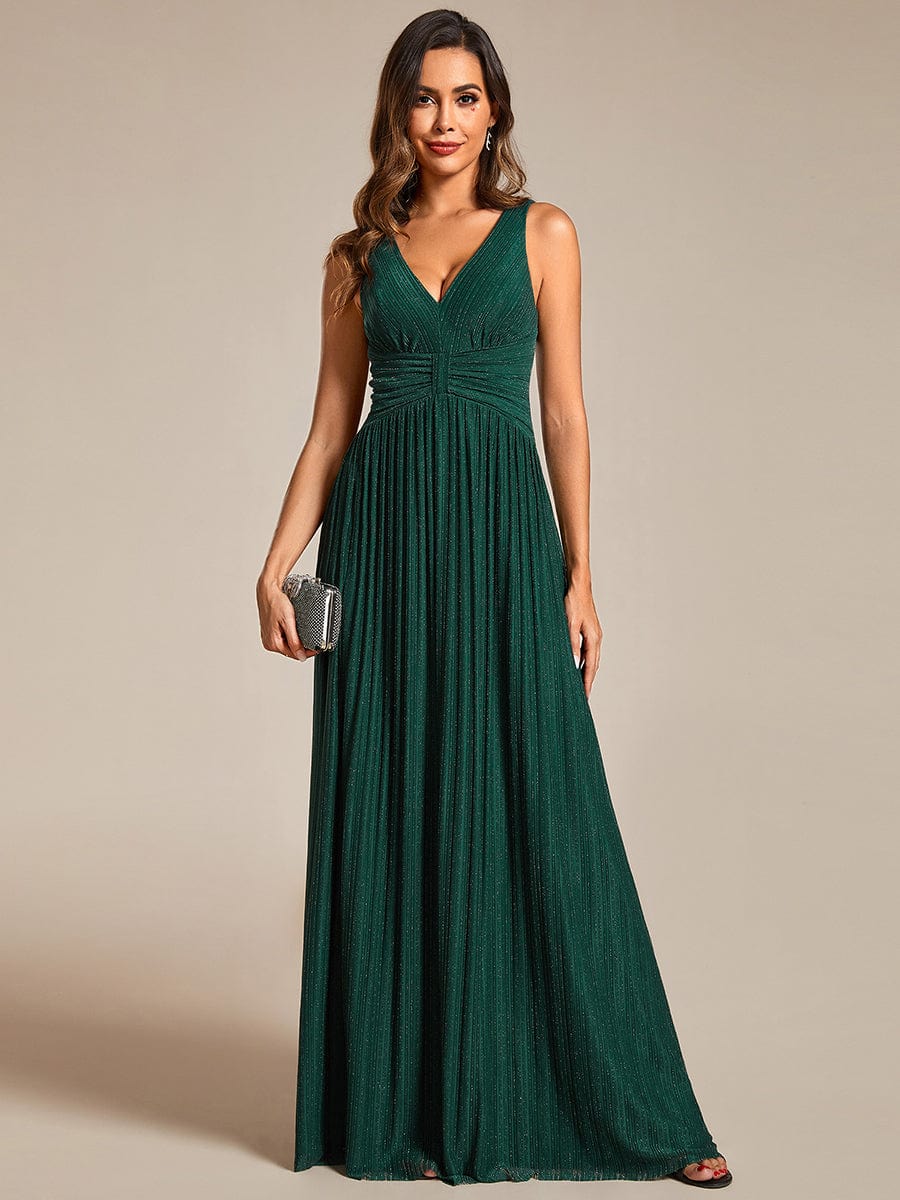 V-Neck Sleeveless A-Line Evening Dress with Subtle Glitter