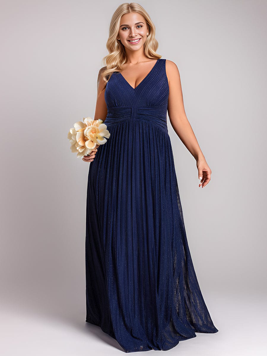 V-Neck Sleeveless A-Line Evening Dress with Subtle Glitter