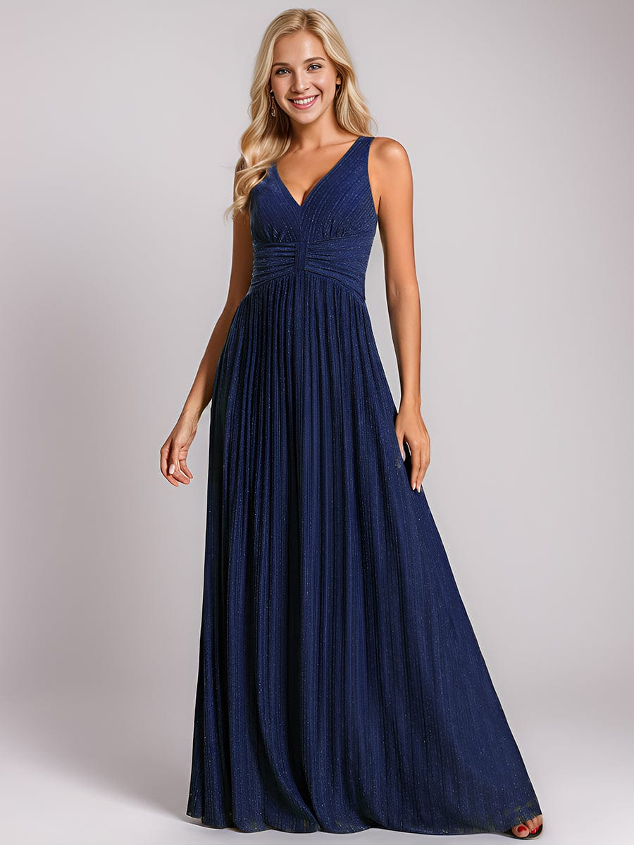 V-Neck Sleeveless A-Line Evening Dress with Subtle Glitter