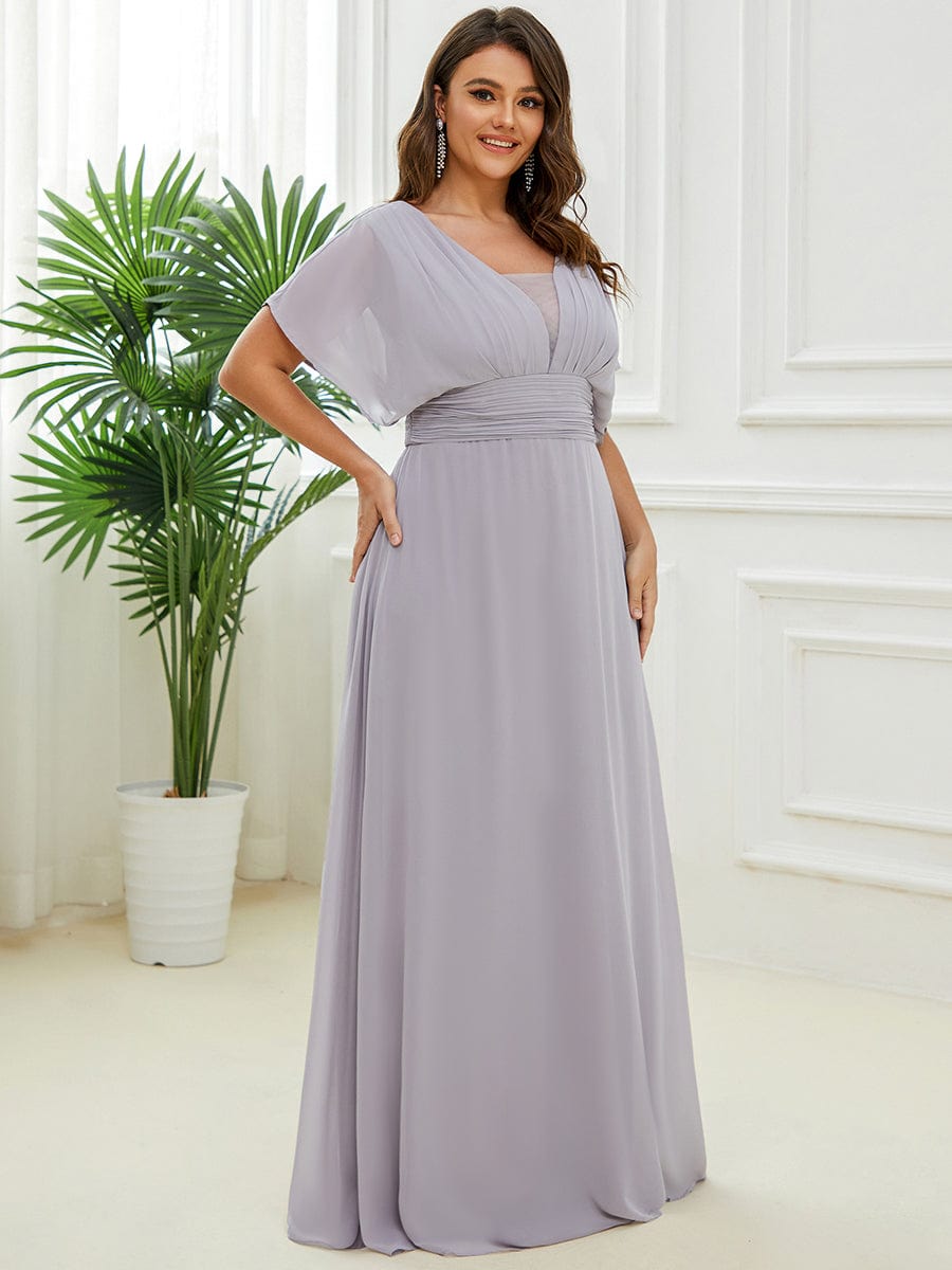 Plus Size V-neck A-Line Empire Waist Chiffon Evening Dress