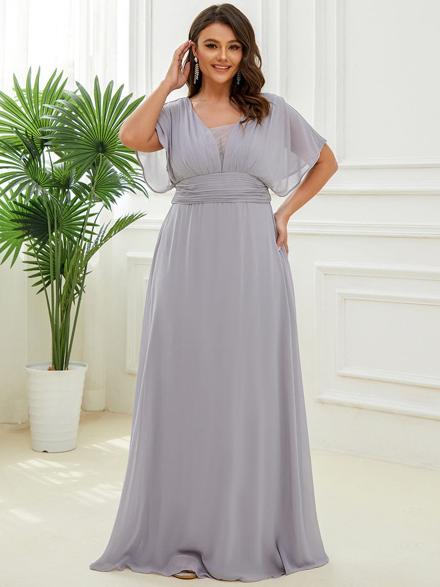 Plus Size V-neck A-Line Empire Waist Chiffon Evening Dress